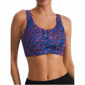🌴-(2) Vibrant Blue and Pink Patterned Sports Bra